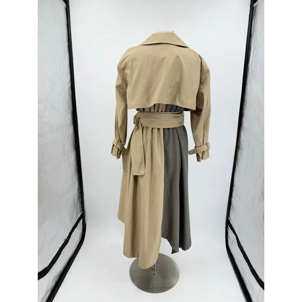 FRAY I.D Double Breasted Trench Coat Oversized Mix Pattern Japanese Minimalism S - Picture 6 of 16